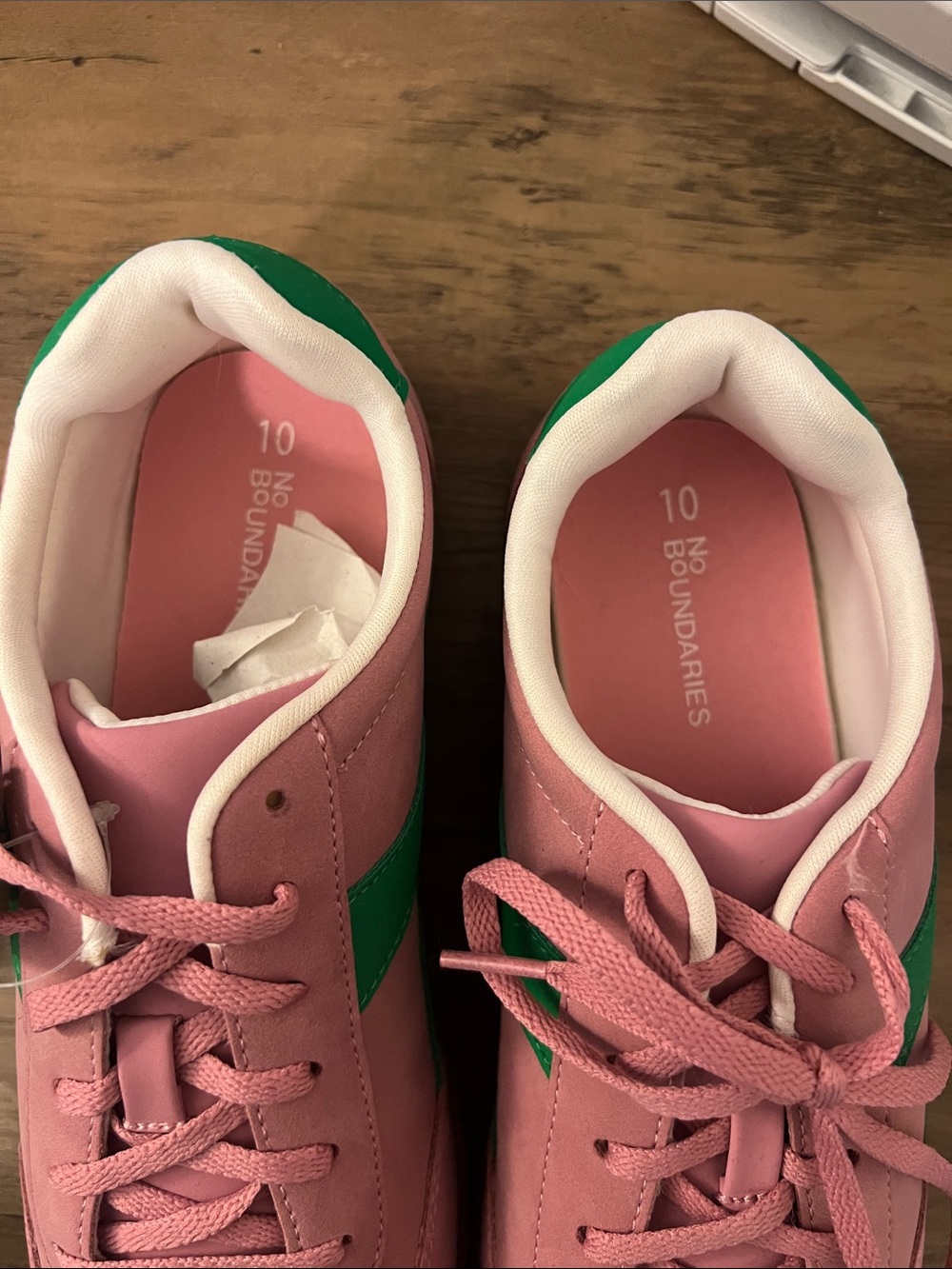 No Boundries Pink Sneakers with Green Stripe - Picture 4 of 4
